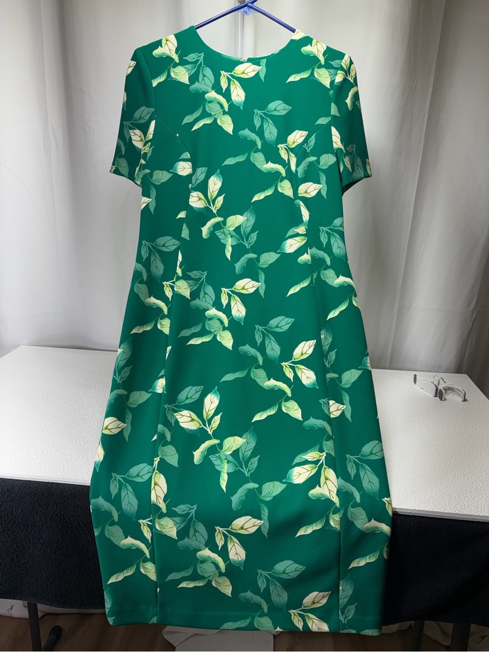 Investments Green Leaf-Print Short Sleeve Midi Dress 4537